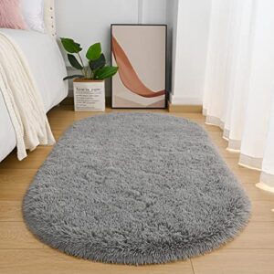 goideal oval shaggy bedroom rug 2.6 x 5.2 feet fluffy area rugs for girls boys kids room nursery floor carpet home decoration,grey