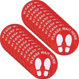 20 pieces social floor sticker removable stop feet apart stand safety sign marker please wait here footprint decal for supermarket, grocery store, cafe office, hospital, 8 inch (red)