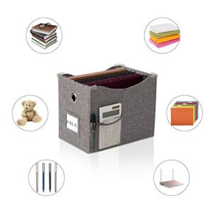 Collapsible File Box Storage Organizer Letter size Decorative Linen Hanging File Boxes with Handles Office File Storage Box Metal Sliding Rail for Document Storage