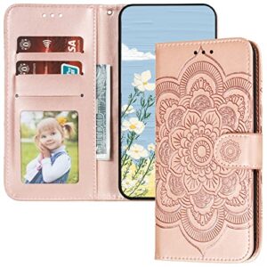 lemaxelers for redmi note 9 pro case flip premium wallet case pu leather mandala embossed shockproof cover with kickstand card holder cover for xiaomi redmi note 9 pro max mandala rose gold ld