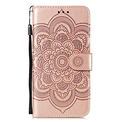 LEMAXELERS for Redmi Note 9 Pro Case Flip Premium Wallet Case PU Leather Mandala Embossed Shockproof Cover with Kickstand Card Holder Cover for Xiaomi Redmi Note 9 Pro Max Mandala Rose Gold LD