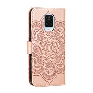 LEMAXELERS for Redmi Note 9 Pro Case Flip Premium Wallet Case PU Leather Mandala Embossed Shockproof Cover with Kickstand Card Holder Cover for Xiaomi Redmi Note 9 Pro Max Mandala Rose Gold LD