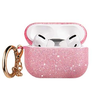 bling airpods pro case, cute glitter diamond airpod pro 3 case cover for girls women, rhinestone protective case with keychain, scratch proof and drop proof for apple airpods pro (pink)