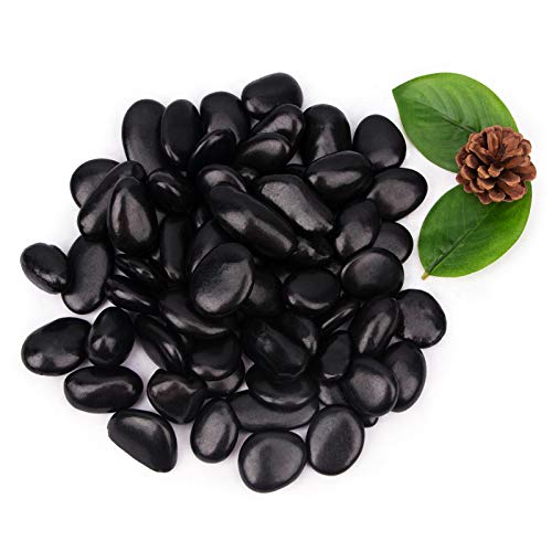 [18 Pounds] Black Pebbles Aquarium Gravel River Rock, Natural Polished Decorative Gravel,Garden Outdoor Ornamental River Pebbles Rocks,Black Stones，Polished Gravel for Landscaping Vase Fillers (Black)