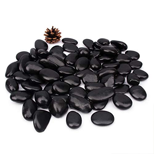 [18 Pounds] Black Pebbles Aquarium Gravel River Rock, Natural Polished Decorative Gravel,Garden Outdoor Ornamental River Pebbles Rocks,Black Stones，Polished Gravel for Landscaping Vase Fillers (Black)