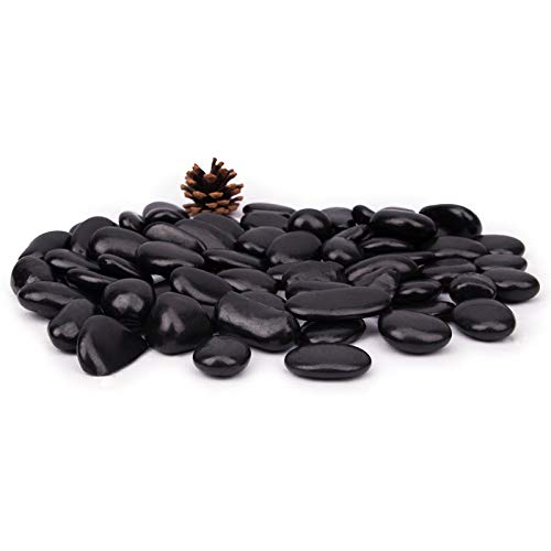 [18 Pounds] Black Pebbles Aquarium Gravel River Rock, Natural Polished Decorative Gravel,Garden Outdoor Ornamental River Pebbles Rocks,Black Stones，Polished Gravel for Landscaping Vase Fillers (Black)