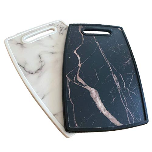 Lily's Home Kitchen Cutting Board (2-Piece Set) with Handles and in Marble Finish. Non-Porous, Dishwasher Safe