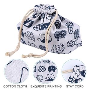 TOYANDONA Drawstring Lunch Bag Double-Layer Thickened Japanese Style Bento Tote Pouch Candy Gift Holder Pack for Home Wedding Birthday Party White