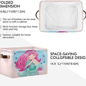 Moudou Mermaid Laundry Basket Square Collapsible Laundry Hamper Clothes Toys Storage Bin with Handles for Bedroom, Closet, Nursery, Dorm, Home Decor