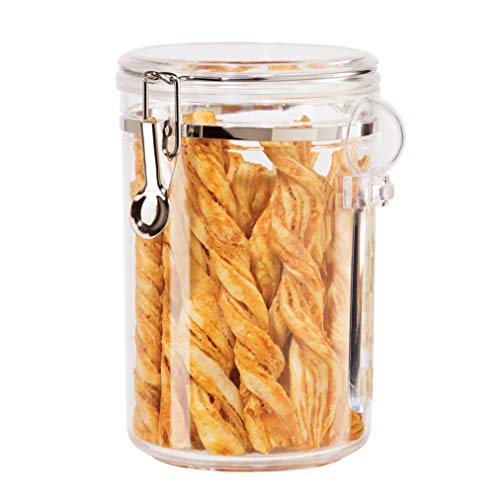 OGGI Clear Canister Airtight 59oz - Clamp Lid & Spoon - Airtight Food Storage Containers, Ideal for Kitchen & Pantry Storage of Bulk, Dry Food Including Flour, Sugar, Coffee, Rice, Tea, Spices & Herbs