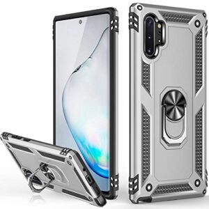 lumarke galaxy note 10+ plus case,pass 16ft. drop test military grade heavy duty cover with magnetic ring kickstand,protective phone case for samsung galaxy note 10 plus silver