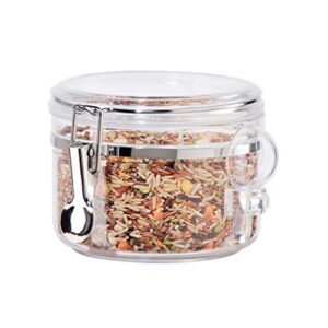 oggi clear canister airtight 28oz - clamp lid & spoon - airtight food storage containers, ideal for kitchen & pantry storage of bulk, dry food including flour, sugar, coffee, rice, tea, spices & herbs