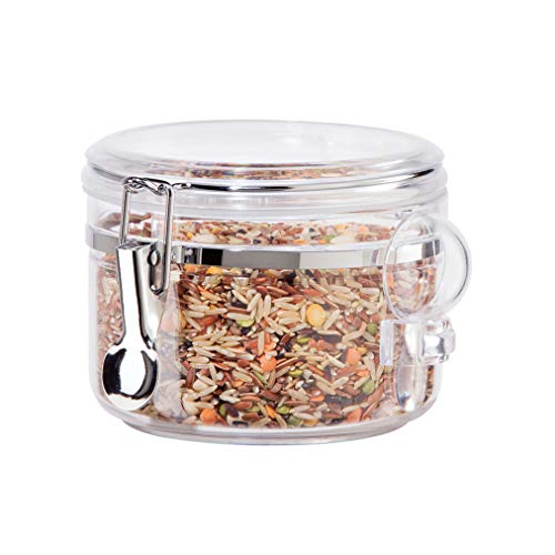 OGGI Clear Canister Airtight 28oz - Clamp Lid & Spoon - Airtight Food Storage Containers, Ideal for Kitchen & Pantry Storage of Bulk, Dry Food Including Flour, Sugar, Coffee, Rice, Tea, Spices & Herbs