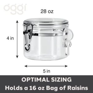 OGGI Clear Canister Airtight 28oz - Clamp Lid & Spoon - Airtight Food Storage Containers, Ideal for Kitchen & Pantry Storage of Bulk, Dry Food Including Flour, Sugar, Coffee, Rice, Tea, Spices & Herbs