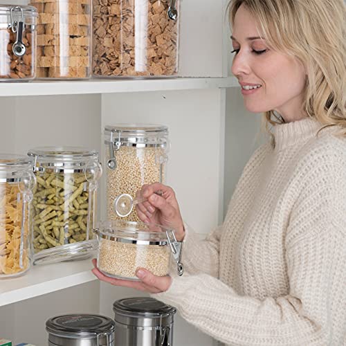 OGGI Clear Canister Airtight 28oz - Clamp Lid & Spoon - Airtight Food Storage Containers, Ideal for Kitchen & Pantry Storage of Bulk, Dry Food Including Flour, Sugar, Coffee, Rice, Tea, Spices & Herbs