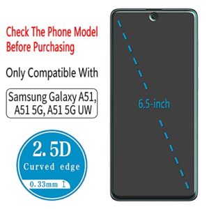 HPTech [2 Pack] Designed for Samsung Galaxy A51/ A51 5G/ 5G UW Tempered Glass Screen Protector, 9H Hardness [Fingerprint Unlock] [Case Friendly]