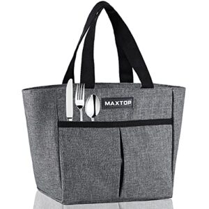 maxtop lunch bags for women,insulated thermal lunch tote bag,lunch box with front pocket for office work picnic shopping (black, small)