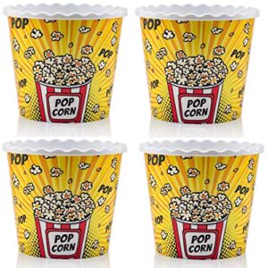 ononexpress modern style reusable plastic popcorn box/popcorn containers/popcorn bowls set for movie theater night - (bpa free - yellow 4 pack-75 oz)