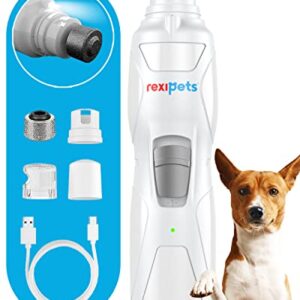 REXIPETS Cat and Dog Nail Grinder - Rechargeable Electric Pet Nail Clipper & Trimmer- Painless Paws Grooming - Quiet 2-Speed Motor. 3 Size Ports for Small, Medium, Large Pets- Up to 4 Hours of Charge