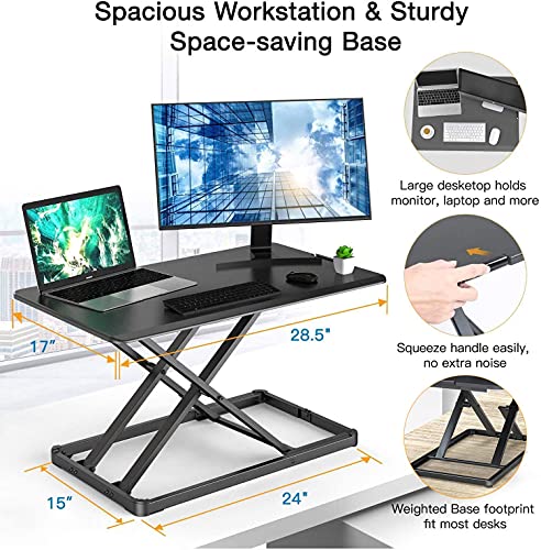 HUANUO Standing Desk Converter Height Adjustable Sit to Stand Desktop Desk Gas Spring Riser, Perfect Workstation 28.5 inches for Laptop & Computer Monitors