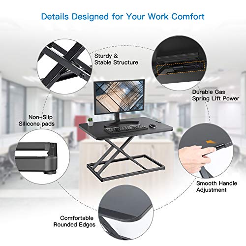 HUANUO Standing Desk Converter Height Adjustable Sit to Stand Desktop Desk Gas Spring Riser, Perfect Workstation 28.5 inches for Laptop & Computer Monitors