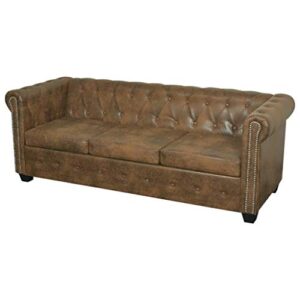 vidaxl chesterfield sofa 3-seater home living room sofa loveseat chaise longue faux leather brown