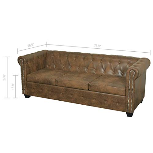 vidaXL Chesterfield Sofa 3-Seater Home Living Room Sofa Loveseat Chaise Longue Faux Leather Brown