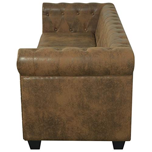 vidaXL Chesterfield Sofa 3-Seater Home Living Room Sofa Loveseat Chaise Longue Faux Leather Brown