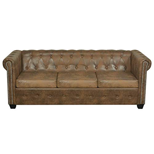 vidaXL Chesterfield Sofa 3-Seater Home Living Room Sofa Loveseat Chaise Longue Faux Leather Brown