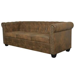vidaXL Chesterfield Sofa 3-Seater Home Living Room Sofa Loveseat Chaise Longue Faux Leather Brown