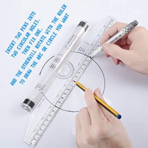 2 Pieces Plastic Measuring Rolling Ruler, Drawing Roller Ruler, Parallel Ruler, Multifunctional Drawing Design Ruler for Measuring, Drafting, Student, School and Office (12 Inch)