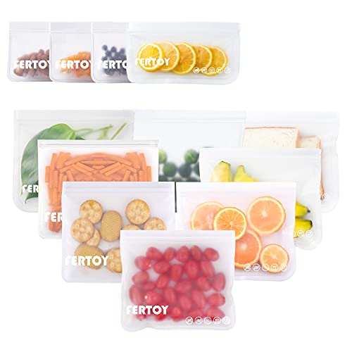 Reusable Food Storage Bags, 12 Pack BPA Free Reusable Bags(8 Reusable Sandwich Bags + 4 Leakproof Reusable Snack Bags), Extra Thick Freezer Bags Leakproof Silicone and Plastic Free Ziplock Lunch Bags