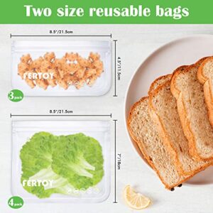 Reusable Food Storage Bags, 12 Pack BPA Free Reusable Bags(8 Reusable Sandwich Bags + 4 Leakproof Reusable Snack Bags), Extra Thick Freezer Bags Leakproof Silicone and Plastic Free Ziplock Lunch Bags