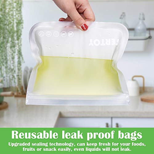 Reusable Food Storage Bags, 12 Pack BPA Free Reusable Bags(8 Reusable Sandwich Bags + 4 Leakproof Reusable Snack Bags), Extra Thick Freezer Bags Leakproof Silicone and Plastic Free Ziplock Lunch Bags