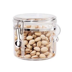 oggi clear canister airtight 38oz - clamp lid & spoon - airtight food storage containers, ideal for kitchen & pantry storage of bulk, dry food including flour, sugar, coffee, rice, tea, spices & herbs