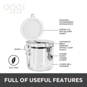 OGGI Clear Canister Airtight 38oz - Clamp Lid & Spoon - Airtight Food Storage Containers, Ideal for Kitchen & Pantry Storage of Bulk, Dry Food Including Flour, Sugar, Coffee, Rice, Tea, Spices & Herbs