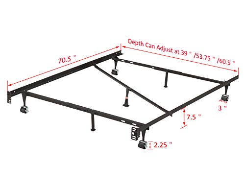 Kings Brand Furniture Heavy Duty Commercial Metal Adjustable Bed Frame, Queen, Full, Full XL, Twin