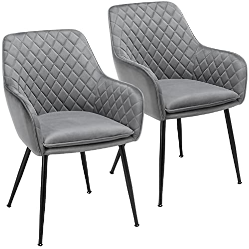 Yaheetech Dining Chairs Armchairs Velvet Upholstered Side Chairs Modern Chairs with Steel Legs and Backrest for Kitchen Dining Room Living Room Set of 2 Gray