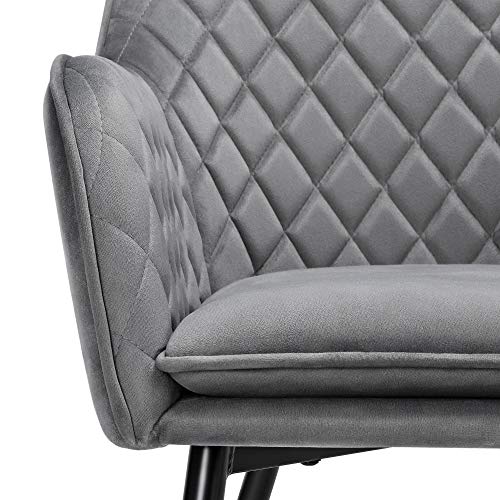 Yaheetech Dining Chairs Armchairs Velvet Upholstered Side Chairs Modern Chairs with Steel Legs and Backrest for Kitchen Dining Room Living Room Set of 2 Gray