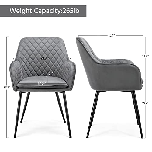 Yaheetech Dining Chairs Armchairs Velvet Upholstered Side Chairs Modern Chairs with Steel Legs and Backrest for Kitchen Dining Room Living Room Set of 2 Gray