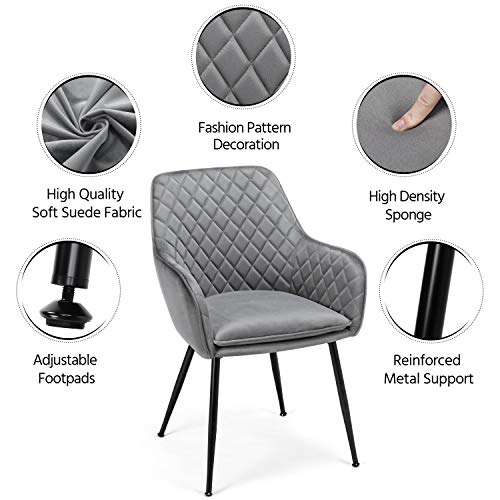 Yaheetech Dining Chairs Armchairs Velvet Upholstered Side Chairs Modern Chairs with Steel Legs and Backrest for Kitchen Dining Room Living Room Set of 2 Gray