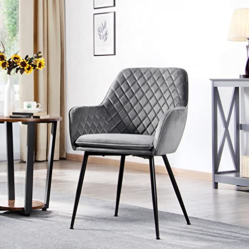 Yaheetech Dining Chairs Armchairs Velvet Upholstered Side Chairs Modern Chairs with Steel Legs and Backrest for Kitchen Dining Room Living Room Set of 2 Gray