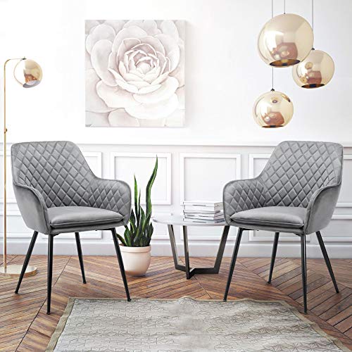 Yaheetech Dining Chairs Armchairs Velvet Upholstered Side Chairs Modern Chairs with Steel Legs and Backrest for Kitchen Dining Room Living Room Set of 2 Gray