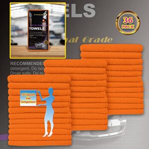 Large Microfiber Cleaning Towels, 36-Pack, Ultra Soft Plush Washcloths, Professional Grade Premium Microfiber Detailing Cleaning Cloth for Car, Household and Commercial (Orange, 16" x 16")