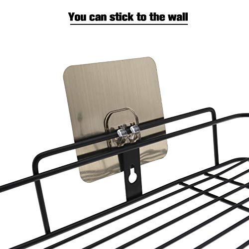 2pcs Corner Shelf Shower Caddy Organizer Bathroom Storage Holder with Hooks Toilet Kitchen No Drilling Black