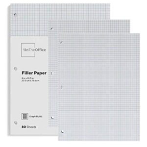 1intheoffice binder graph paper, 3 hole small graph paper, 8x10.5 white, 160 sheets/pack