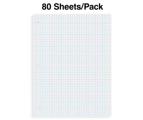 1InTheOffice Binder Graph Paper, 3 Hole Small Graph Paper, 8x10.5 White, 160 Sheets/Pack