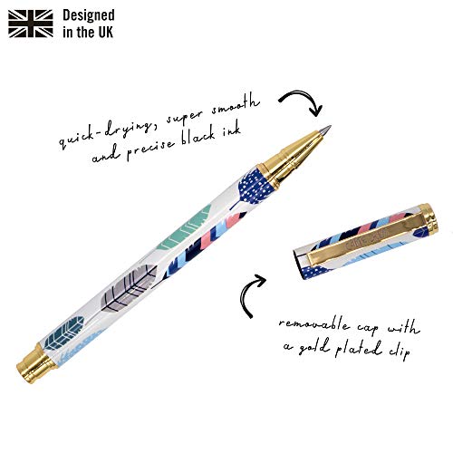 Pukka Pad, Carpe Diem Metal Pens with Gel Ink in Chic Packaging - Perfectly Weighted with Smooth, Precise Black Ink - Removable Cap and Gold Details – Feathers