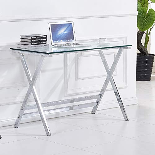 Tempered Glass Computer Desk Modern Student Writing Study Desk,Small Computer Desk,Home Office Desk