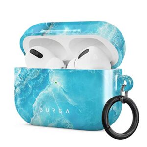 burga airpod hardcase compatible with apple airpods pro 2019 charging case, sky blue teal marble turquoise azure ocean sea waves bright stone cute case for women, protective hard plastic case cover